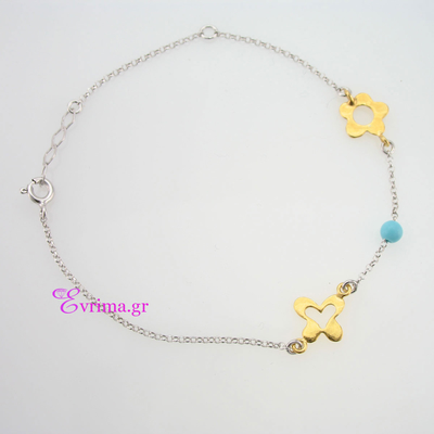 Handmade Bracelet with Sterling Silver Platinum Plating and Precious Stones (Turquoise). Product Code : [IJ-030115]