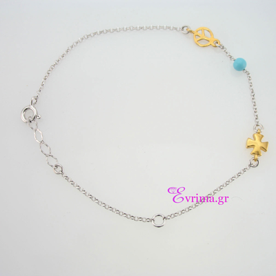 Handmade Bracelet with Sterling Silver Platinum Plating and Precious Stones (Turquoise). Product Code : [IJ-030116]