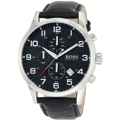 Hugo Boss Watch with stainless steel and black leather strap 1512448