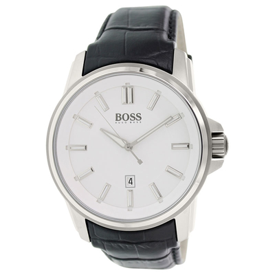 Hugo Boss Watch with stainless steel and black leather strap 1513042