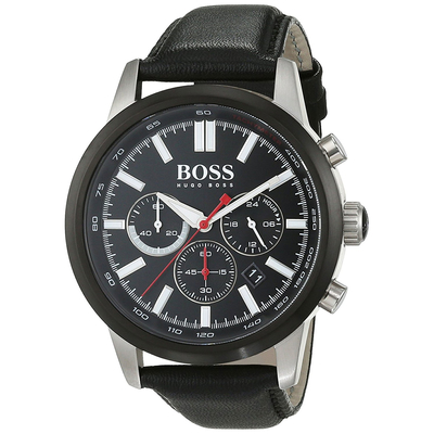 Hugo Boss Watch with stainless steel and black leather strap 1513191