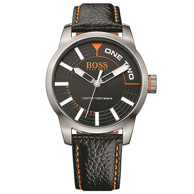 Hugo Boss Orange Watch with stainless steel and black-orange leather strap 1513214