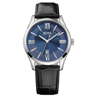 Hugo Boss Watch with stainless steel and black leather strap 1513386
