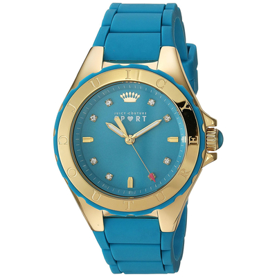 Juicy Couture ρολόι από χρυσό ανοξείδωτο ατσάλι με μπλε λουράκι σιλικόνης 1901414