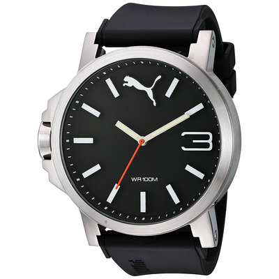 Puma ρολόι από ανοξείδωτο ατσάλι με μαύρο λουράκι σιλικόνης PU102941006