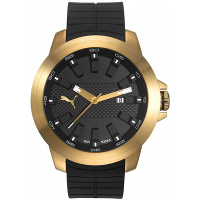 Puma ρολόι από χρυσό ανοξείδωτο ατσάλι με μαύρο λουράκι σιλικόνης PU103901004