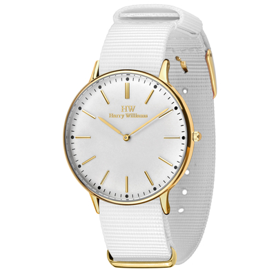 Harry Williams watch with gold stainless steel and white nylon strap HW-2014L/11
