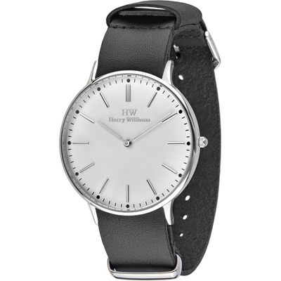 Harry Williams watch with stainless steel and black leather strap HW-2014M/01