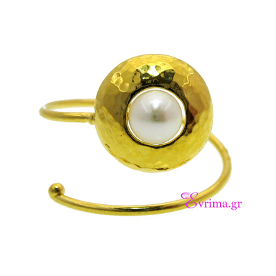 Handmade Ring with Sterling Silver Gold Plating and Precious Stones (Pearls). Product Code : IJ-010381
