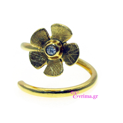 Handmade Ring (Flower) with Sterling Silver Gold Plating and Precious Stones (Zirconia). Product Code : IJ-010392