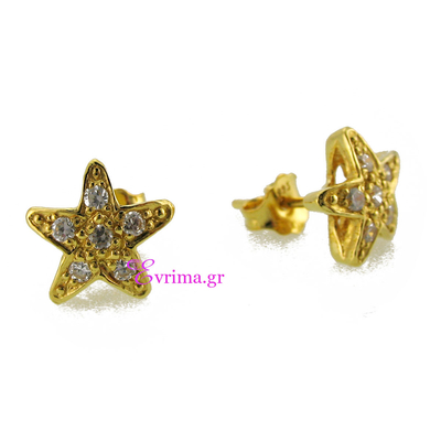 Handmade Earrings (Star) with Sterling Silver Gold Plating and Precious Stones (Zirconia). Product Code : IJ-020318