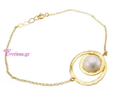 Handmade Bracelet with Sterling Silver Gold Plating and Precious Stones (Pearls). Product Code : IJ-030138