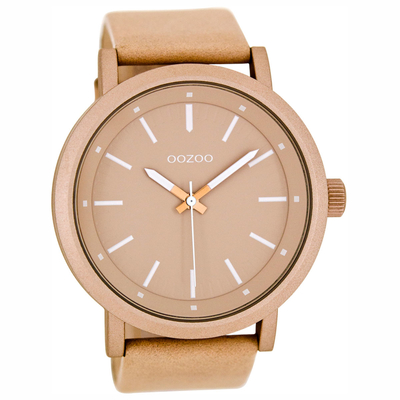 OOZOO Timepieces unisex ρολόι XL με ροζ χρυσή μεταλλική κάσα και καφέ δερμάτινο λουράκι C8250