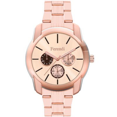 Ferendi watch 3998-1 with rose gold alloy frame and bracelet. This watch belongs to Ferendi Urban Lover Collection.