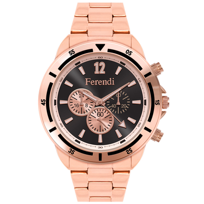 Ferendi watch 4424-1 with rose gold alloy frame and bracelet. This watch belongs to Ferendi Vertigo Collection.