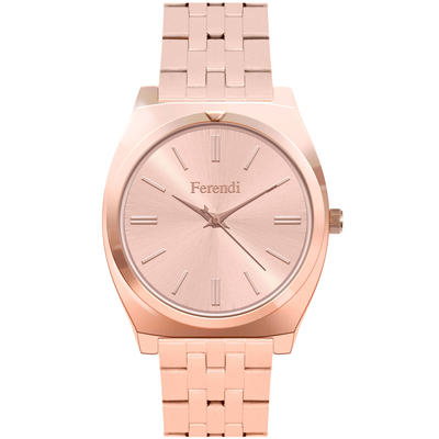 Ferendi watch 8565-1 with rose gold alloy frame and bracelet. This watch belongs to Ferendi Minimal Chic Collection.