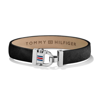 Tommy Hilfiger men's black leather bracelet with stainless steel 2700767