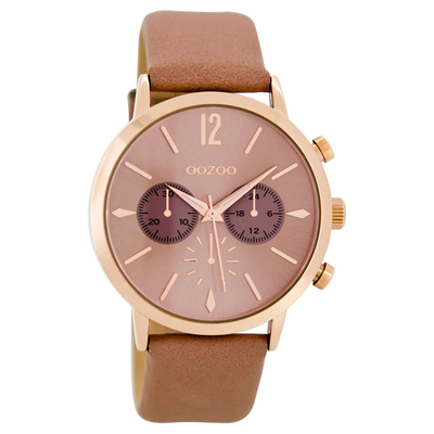 OOZOO Timepieces unisex ρολόι με ροζ χρυσή μεταλλική κάσα και ροζ δερμάτινο λουράκι C8521