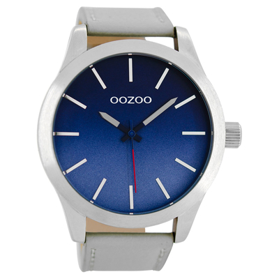 OOZOO Timepieces gents watch XL with silver metallic frame and grey leather strap C8555
