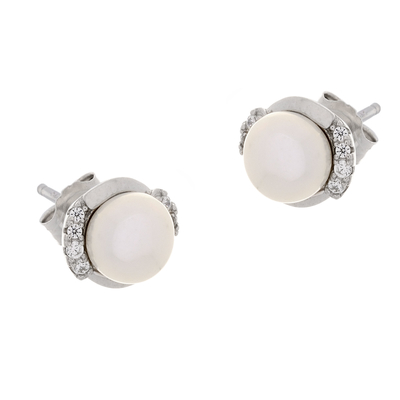 Prince Silvero Sterling Silver Earrings with platinum plating and precious stones (pearls and zirconia). Product Code : CQ-SC184