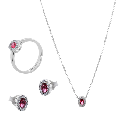 Prince Silvero Sterling Silver Jewel Set (necklace, earrings and ring) with rose gold plating and precious stones (zirconia). Product Code : JD-SE171R-SET