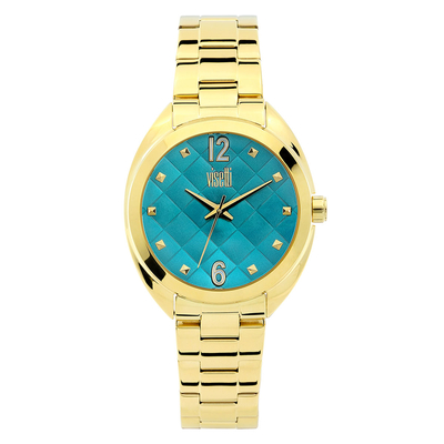 Visetti ladies watch with gold stainless steel frame and band. Product Code : ZE-992-GV
