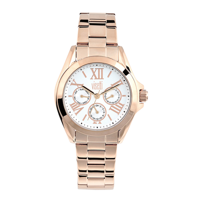 Visetti ladies watch with rose gold stainless steel frame and band. Product Code : ZE-993-SRI
