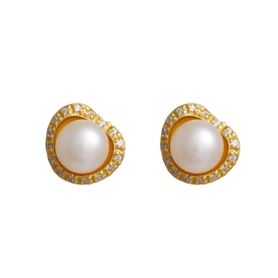 Handmade sterling silver earrings Evrima with gold plating and precious stones (pearls) ENG-HE-40-SG