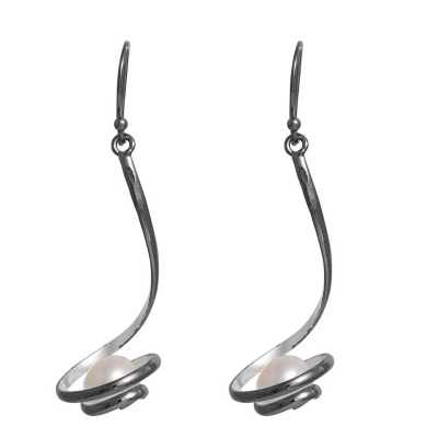 Handmade sterling silver earrings Evrima with black and platinum plating and precious stones (pearls) ENG-SE-165-M