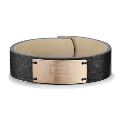 Tommy Hilfiger men's black leather bracelet with stainless steel 2700674