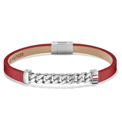 Tommy Hilfiger men's red leather bracelet with stainless steel 2700954