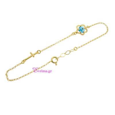 Handmade Bracelet (cross and flower) with Sterling Silver Gold Plating and Precious Stones (Eye). Product Code : IJ-030151