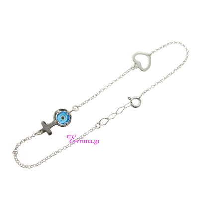 Handmade Bracelet (heart and feminine symbol) with Sterling Silver Platinum Plating and Precious Stones (Eye). Product Code : IJ-030155