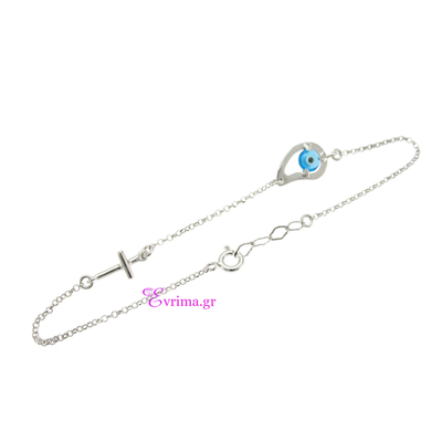 Handmade Bracelet (cross and teardrop) with Sterling Silver Platinum Plating and Precious Stones (Eye). Product Code : IJ-030156