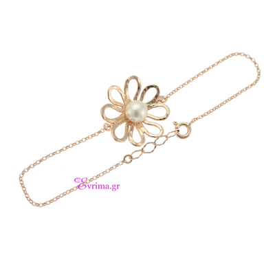 Handmade Bracelet (flower) with Sterling Silver Rose Gold Plating and Precious Stones (Pearls). Product Code : IJ-030173