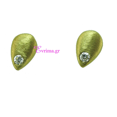 Handmade Earrings (Teardrops) with Sterling Silver Gold Plating and Precious Stones (Zirconia). Product Code : IJ-020345