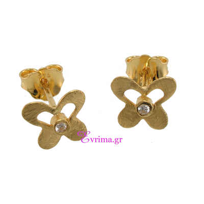 Handmade Earrings (Butterfly) with Sterling Silver Gold Plating and Precious Stones (Zirconia). Product Code : IJ-020355