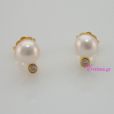 Handmade Earrings with Sterling Silver Gold Plating and Precious Stones (Pearls and Zirconia). Product Code : IJ-020357