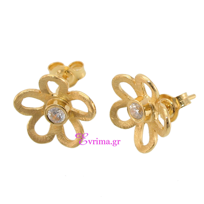 Handmade Earrings (Flower) with Sterling Silver Gold Plating and Precious Stones (Zirconia). Product Code : IJ-020373