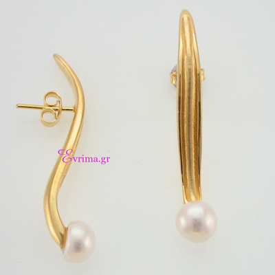 Handmade Earrings with Sterling Silver Gold Plating and Precious Stones (Pearls). Product Code : IJ-020389