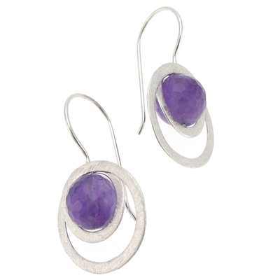 Handmade Earrings (Hoops) with Sterling Silver Platinum Plating and Precious Stones (Agate). Product Code : IJ-020393