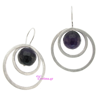 Handmade Earrings (Hoops) with Sterling Silver Platinum Plating and Precious Stones (Agate). Product Code : IJ-020395