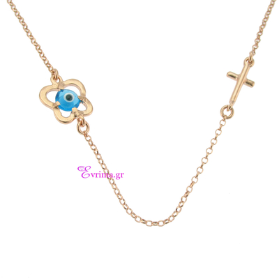 Handmade Necklace (Cross and Butterfly) with Sterling Silver Rose Gold Plating and Precious Stones (Eye). Product Code : IJ-040049