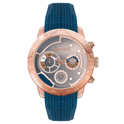 Ferendi watch 3515-4 with rose gold alloy frame and rubber strap. This watch belongs to Ferendi Shimmer Collection.