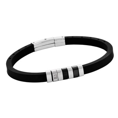 Visetti Stainless Steel Men Bracelet with Black Rubber Strap and Zirconia. Product Code : TC-BR029B