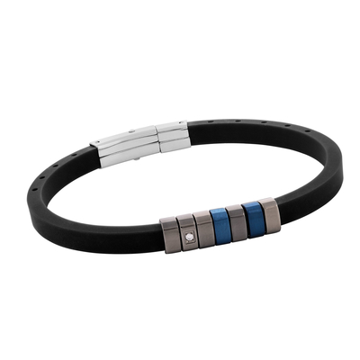 Visetti Stainless Steel Men Bracelet with Black Rubber Strap and Zirconia. Product Code : TC-BR029BM