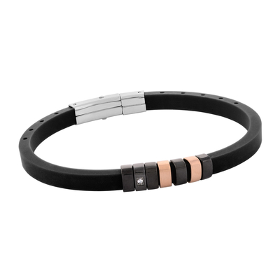 Visetti Stainless Steel Men Bracelet with Black Rubber Strap and Zirconia. Product Code : TC-BR029BR