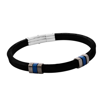 Visetti Stainless Steel Men Bracelet with Black Rubber Strap. Product Code : TC-BR030BM