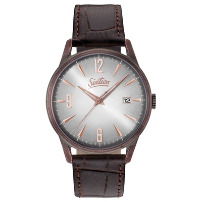 Sixties vintage unisex watch with rose gold stainless steel frame and leather strap RGAL-02-5