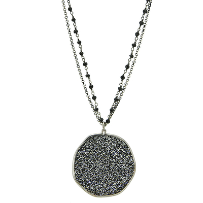 Oxette κολιέ 01X01-04447 από επιπλατινωμένο ασήμι 925ο με ημιπολύτιμες πέτρες (Κρύσταλλοι Quartz).